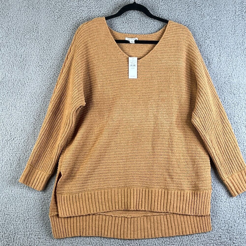 American Eagle Outfitters Sweater Womens XS Tan High Low Knit Lightweight Slits